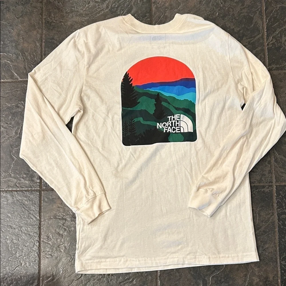 The North Face Off-White Long Sleeve Tee with Scenic Graphic
